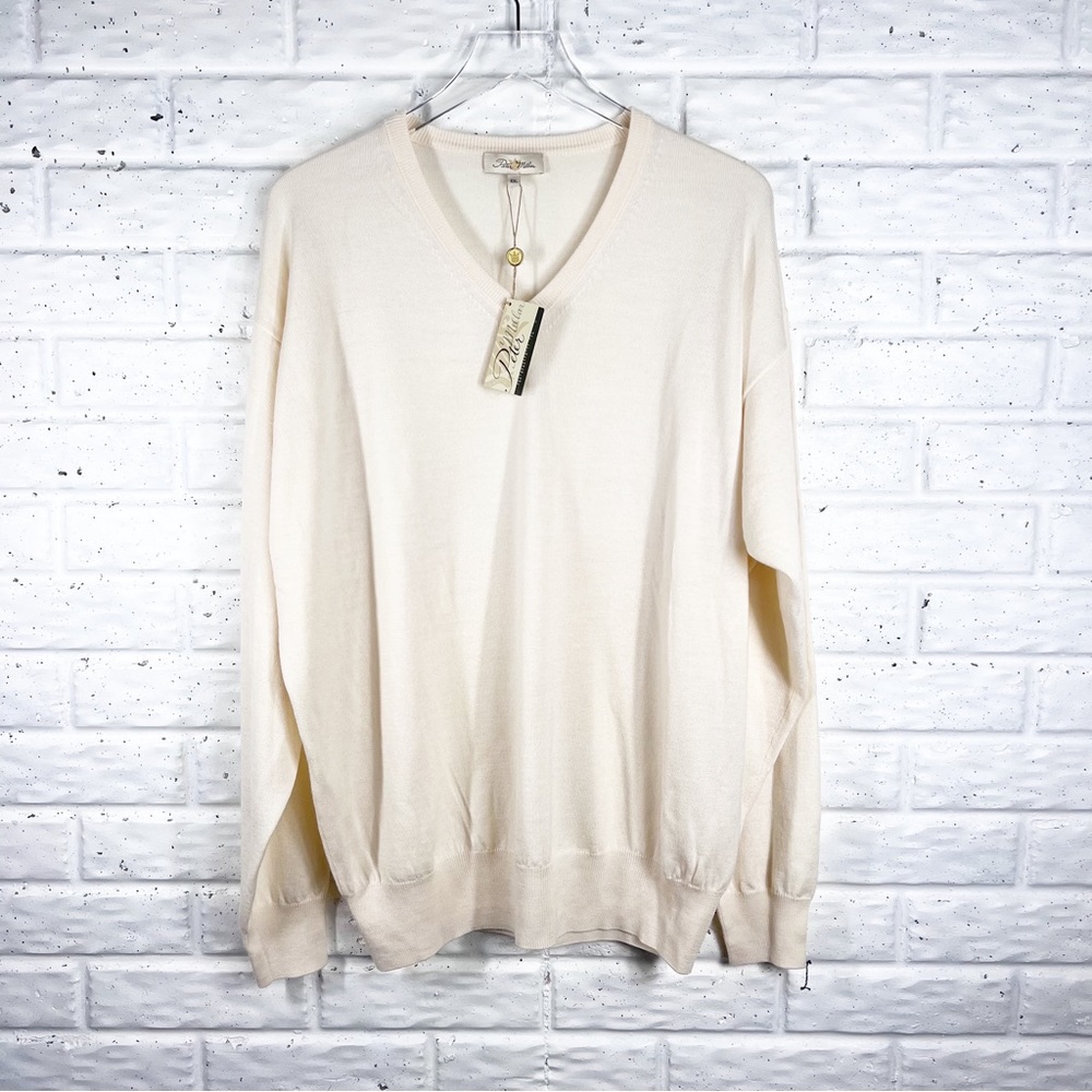 PETER MILLAR Ivory V-Neck Silk & Wool Blend Men’s Sweater XXL
